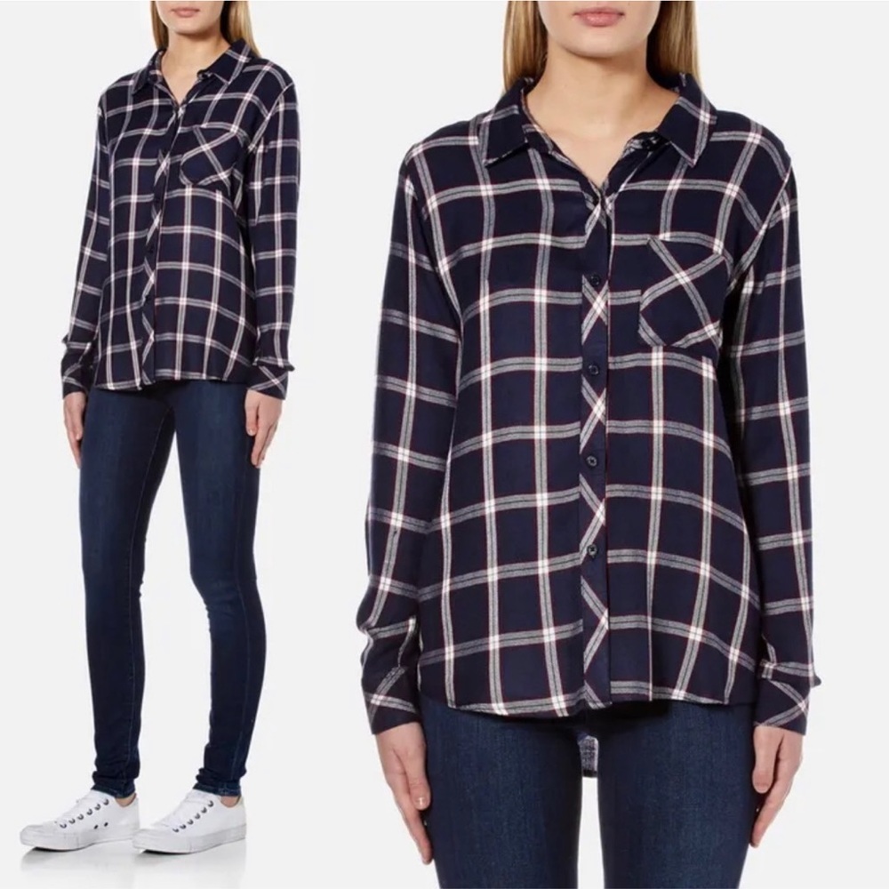 Rails Hunter Flannel Shirt Nightfall / White XS Plaid Check Button Blouse Top
